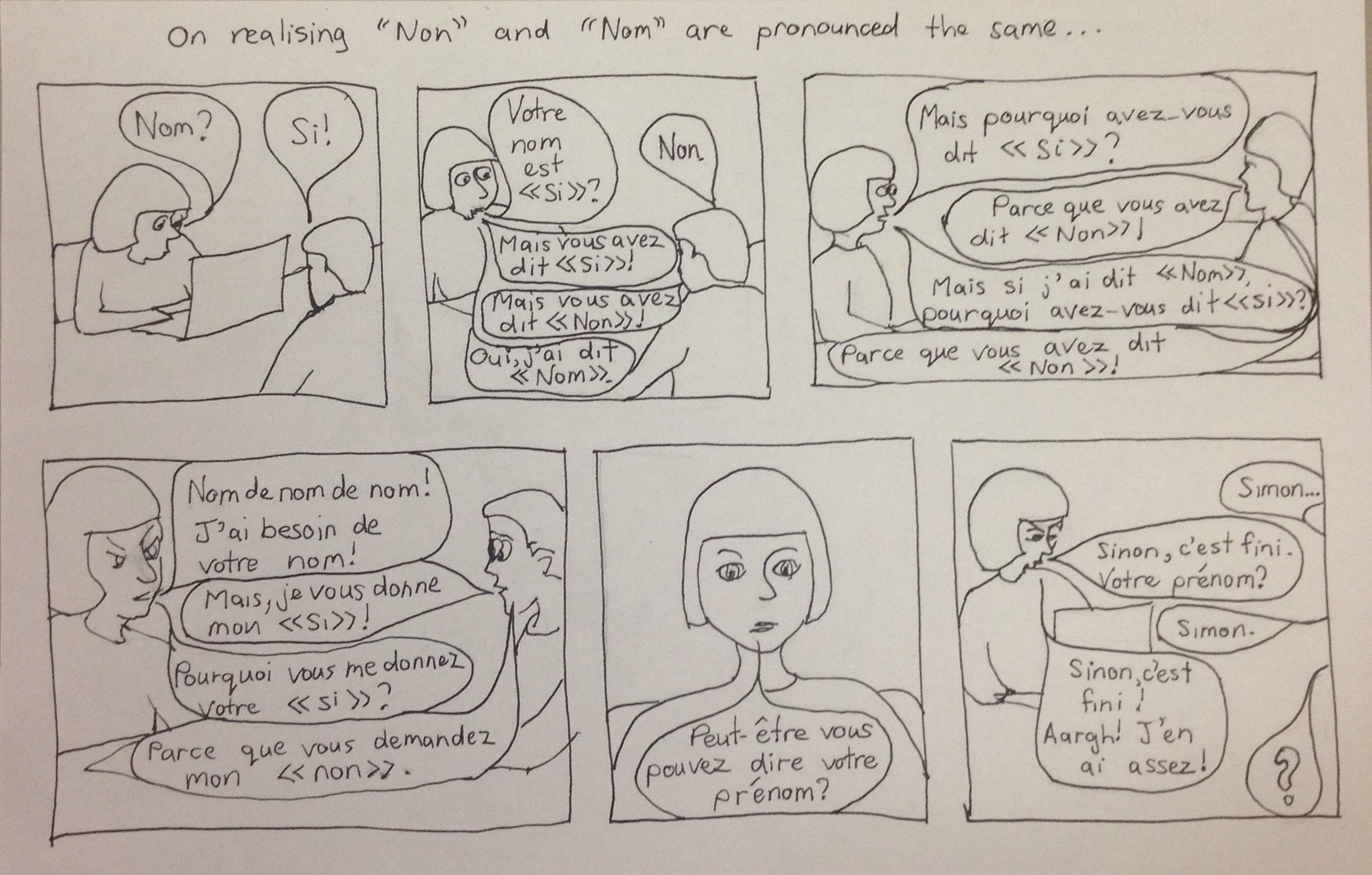 comic about an exchange where "nom" and "non" are confused